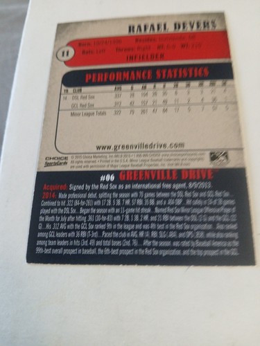 Greenville Drive Choice #6 2015 Rafael Devers Red Sox 24 All Star - Imagen 2 de 2