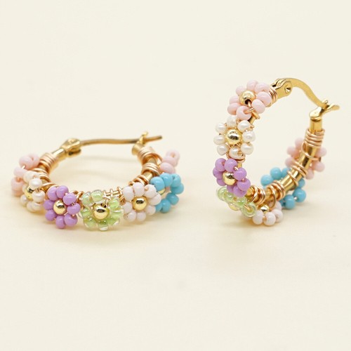 Bohemian Style Women Beaded Floral Earrings Circle Hoop Earrings Fashion Jewelry - Photo 7/27