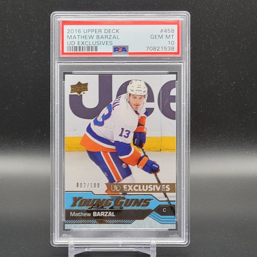 2016/17 Upper Deck Mathew Barzal #458 Young Guns UD EXCLUSIVES 002 /100 PSA 10 - Picture 2 of 4