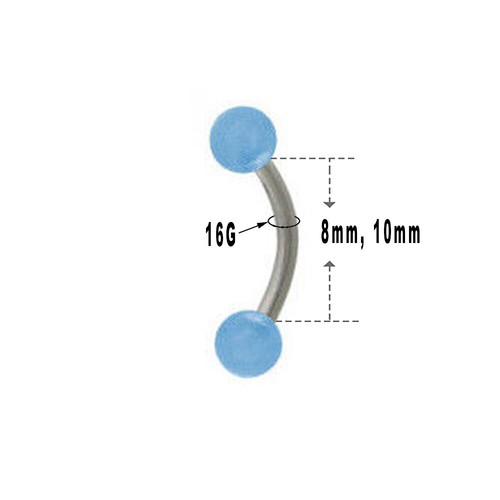 16G Curved Eyebrow Ring Glow in the Dark Surgical Steel with Acrylic Ball Beads - Bild 2 von 10