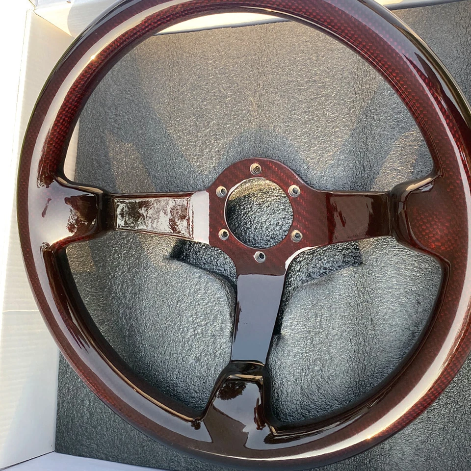 Volante de carreras Hiwowsport 14" fibra de carbono genuina 3" profundidad rojo 350 mm EE. UU. Foto 4 de 4