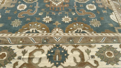 10x14 BLUE OUSHAK RUG HANDMADE handwoven oriental new wool soft clean big ushak - Video 1 of 1