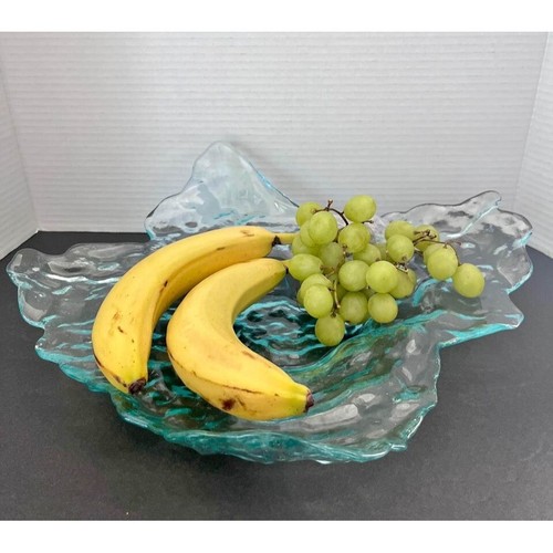 FRANCO Textured Aqua Art Glass Oyster Serving Platter Bowl - Made in Egypt - Picture 2 of 6