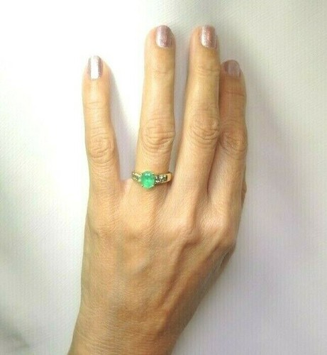 Colombian Emerald Oval Shape-Round 1.79 Cts Ring 18K Gold Ring Size 7.5 MuzoMine - Picture 3 of 12