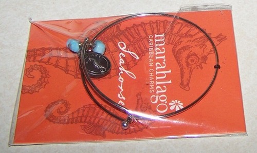 NIP Marahlago Caribbean Larimar Gemstones Charm Bangle Bracelet Seahorse NEW - Picture 2 of 3