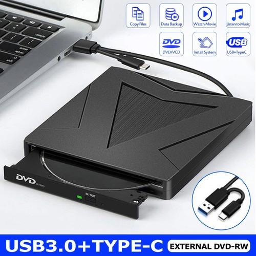 Plug-N-Play DVD Drive Dual USB3.0&Type-C Port High-Speed 5Gbps For PC/Mac - Photo 3/13