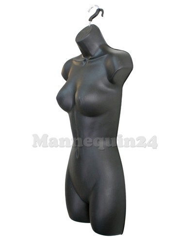 LOTTO 2 PEZZI MANICHINO CORPO DONNA FORME CORPO NERO +1 SUPPORTO METALLO +2 GANCI - Foto 2 di 5