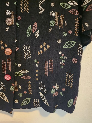 VTG John Roberts Women Black Abstract Geometric Collared Button Up Shirt Size 12 - Picture 6 of 13