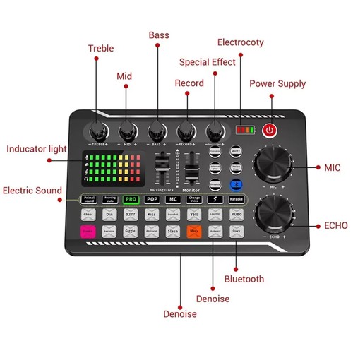 1set F998 Sound Card Multi-function Audio Mixer For Live Steaming For Podcasts - Picture 18 of 19