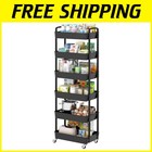 Black 6-Tier Storage Trolley, Rolling Utility Cart w/ Handle
