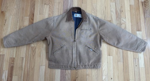 Vintage 80s Carhartt Detroit Jacket 6BLJ Blanket Lined Beige Coat Men's Size 46 - Bild 2 von 8