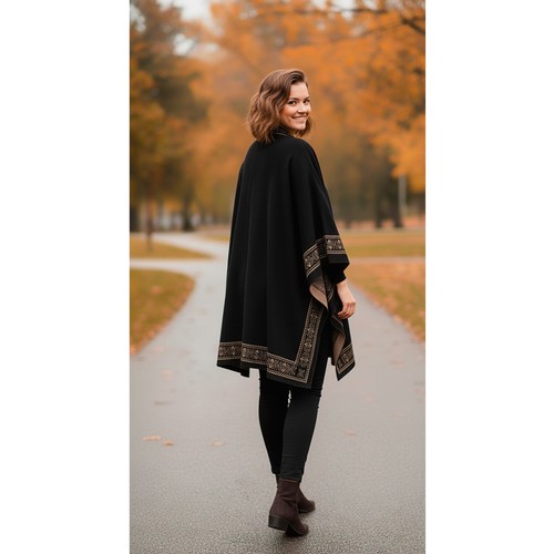 Women’s Retro Geometric Poncho Shawl Warm Winter Diamond Wrap Warm Cape Scarf - Picture 20 of 70