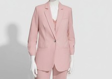 Calvin Klein Women's Pink One-Button Ruched-Cuff Blazer Jacket Size 12