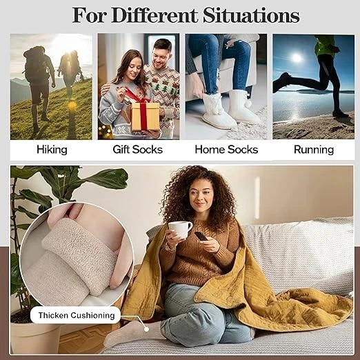 MOGGEI 5 Pairs Womens Merino Wool Socks Hiking Warm Winter Thick Thermal Crew Co - Image 2 of 4