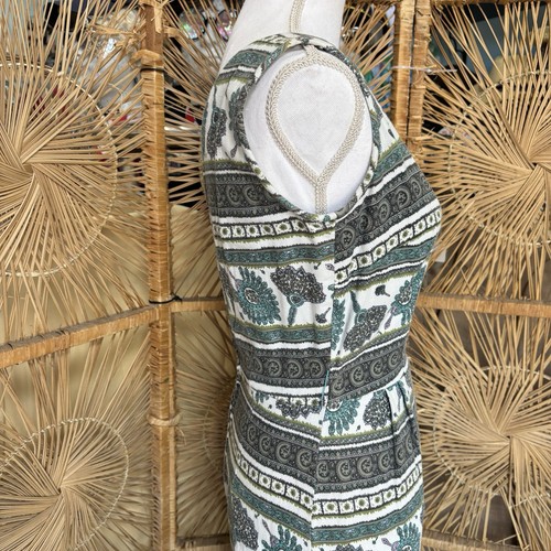Vintage 60s Paisley Sleeveless Dress XS/S White Patterned Hourglass Pencil Dress - Picture 5 of 10