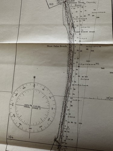 Nautical map Florida 1920 Cape Canaveral to Miami Inside route coastal chart - Picture 7 of 8