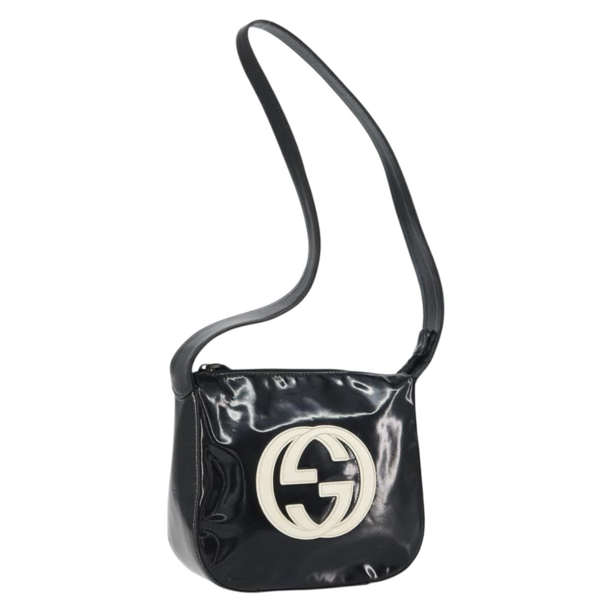 GUCCI Shoulder Bag Enamel Black Auth 160485 | eBay