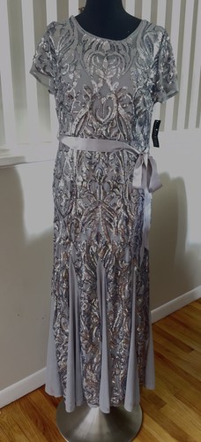 R & M Richards Sequin-Embellished Pleated Godet Gown size 10 - Picture 7 of 7