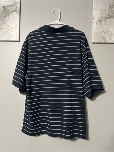 Nike Polo Shirt Men's XL Navy Blue Golf Striped Dri-Fit Performance Short Sleeve - Picture 2 of 5