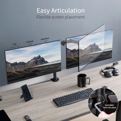 VIVO Dual Monitor Desk Mount, Holds 2 Computer Screens up to 13 - 30, Black  - Picture 3 of 9
