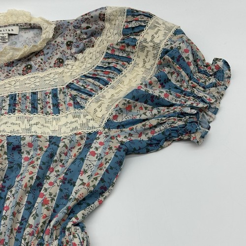 Stellah Size Small Floral Victorian Print Mixed Lace Trim Puff Sleeve Dress - Picture 6 of 18