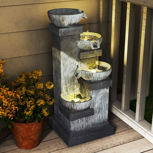 Outsunny 4-Tier 33.5" Outdoor Waterfall Fountain with LED Lights, Pump - Picture 1 of 11