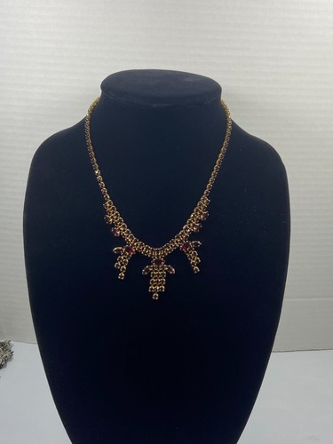 Vintage Granat Tschechisches Glas? Elegante goldfarbene Statement-Halskette mit Strass - Bild 2 von 11