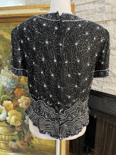 Top PAPELL Boutique Seda Floral Cuentas Lentejuelas Pequeño Grande - Imagen 5 de 12