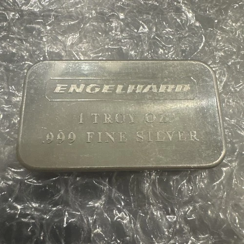 Vintage 1 oz Engelhard .999 Fine Silver Bar - Smooth Back No Serial Number