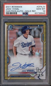 2021 Bowman Chrome Prospect Auto Gold Refractor #CPAJV Jake Vogel RC /50 PSA 10