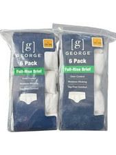  2 George Men's Full Rise Briefs Sz Large 36-38 6-Pack White Tag-Free