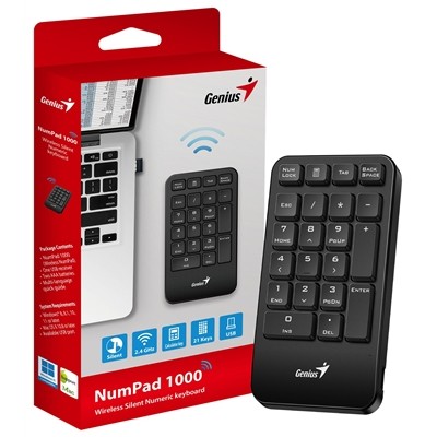 Genius NUMPAD 1000 Wireless Silent Numeric Keypad 2.4Ghz Usb Receiver Plug And P