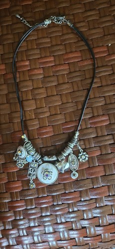 Vintage Silver Tone Metal Charm Necklace 16" Hearts Discs Beads Etc & Earrings. - Picture 11 of 12