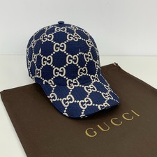 Gucci GG Monogram Ripstop Recycled Polyester Baseball Cap Hat Navy Blue Size M