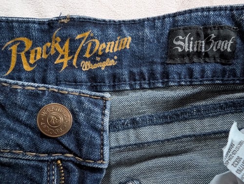 Wrangler Jeans Herren 30x32 Dicke Nähte Blau Rock 47 Slim Boot Cut Western Denim - Bild 4 von 15