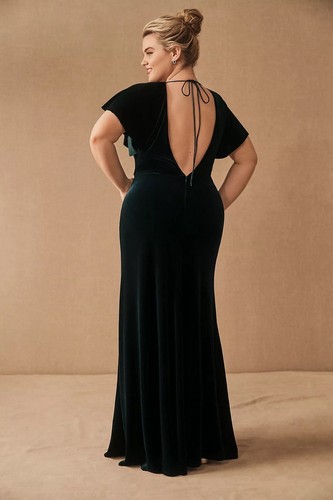 NEW Jenny Yoo Anthropologie Ellis Gown Open Back Velvet Emerald Size 24 Plus NWT - Picture 2 of 9