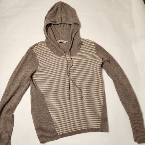 Athleta Women’s Hoodie Sweatshirt Brown Stripe 100% Merino Wool Long Sleeve Med - Picture 5 of 11