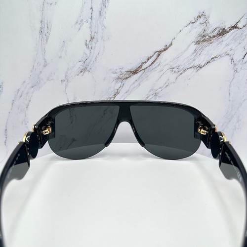 New VERSACE Sunglasses Black Gold Shield Mask Medusa Logo Oversized Italy - Picture 7 of 13
