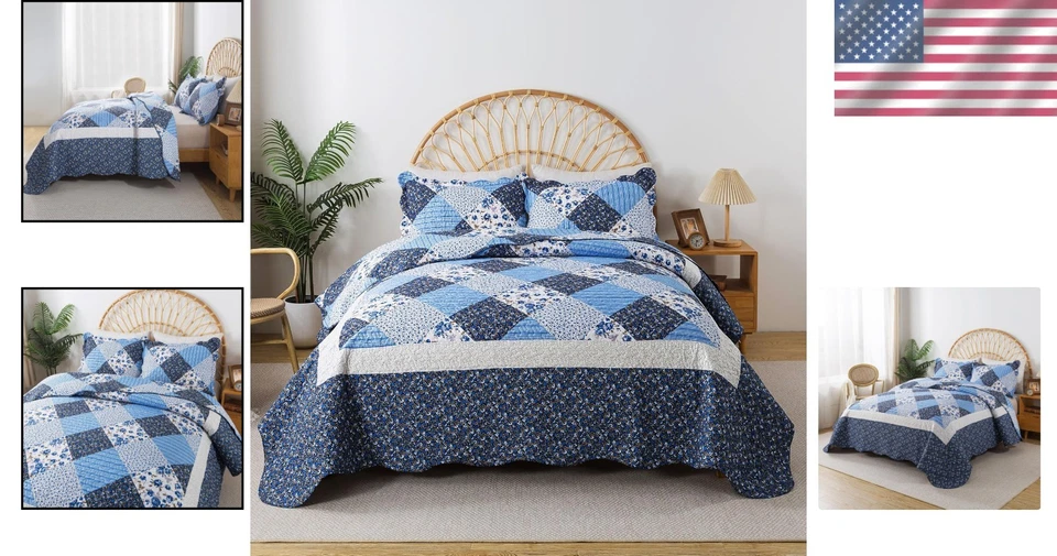 All-Season California King Bedspread - 120x120 Reversible Patchwork Design - Image 2 of 4