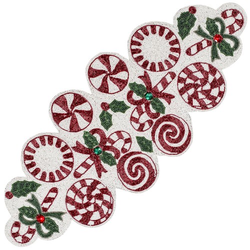 Luxury Beaded Runner 36 inch- Premium 13x36 Inch Candy Beaded & Polyester Chr... - Foto 1 di 9