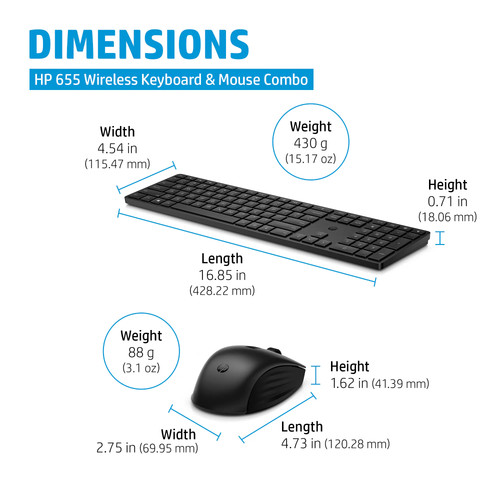 HP 655 Wireless Keyboard and Mouse Combo for business - Afbeelding 4 van 5