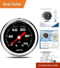 0-100 Psi Stainless Steel Fuel Pressure Gauge With Black Dial - Waterproof 0-100 Psi Stainless Steel Fuel Pressure Gauge With Black Dial - Waterproof
