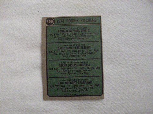 1974 TOPPS # 599 ROOKIE PITCHERS FREISLEBEN,SHANAHAN, - Picture 2 of 2