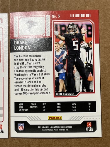 Drake London 2022 Chronicles Photogenic RC & 2023 Contenders Mojo Prizm - Picture 7 of 7