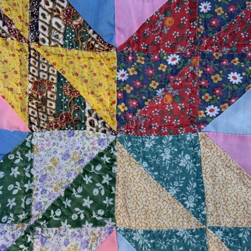 Hand Stitched Quilt Colorful 60s 70s Vintage Twin - 53” X 77” Cutter/craft - Picture 4 of 15