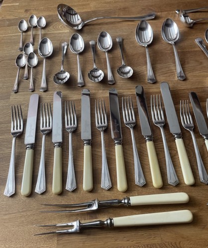Full Set of 52 Pieces of Art Deco Silver Plated Dining Cutlery R Groves & Sons - Picture 5 of 18
