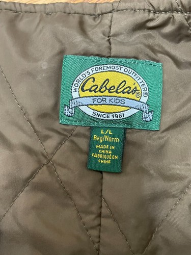 Cabela's Kids L Green Bib Overall Cotton Real Tree Straight Leg Adjustable Strap - Picture 9 of 11