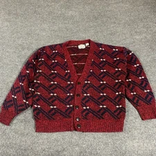 VTG Sontanza Sweater Womens Extra Large Red Cardigan AOP Button Front Retro 90s