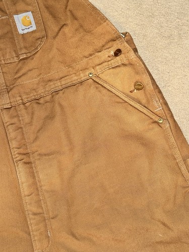 Carhartt R003 BRN X-Large TALL Bib Overalls USA Double Knee Duck Canvas Quilted - Picture 2 of 8