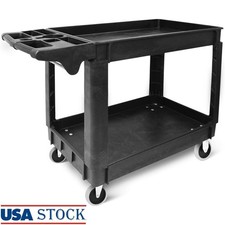 Utility Service Cart 550LBS 2-Shelf Heavy Duty PP Rolling for Warehouse Garage